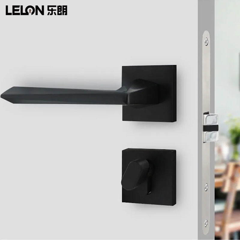 Cerradura de Puerta Simple de Aleación de Zinc con Manija Dividida, Cerradura de Puerta Interior Negra, Decoración del Hogar, Cerradura de Puerta Magnética Silenciosa para Hotel