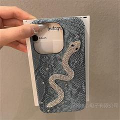 【高品質】紺色フラッシュドリル蛇リンゴ15携帯電話ケースリンゴ15promax新iphone15高級