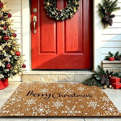 Avtomobil döşəmə paspasları, set, entrance door mat, dirt-scraping TPR - merry-christmas-snowflake-imitation-coconut-palm-single-piece-4060cm
