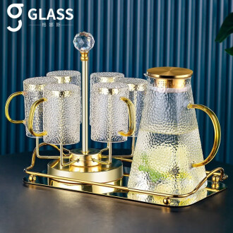 Vidrio martilled con mango taza de agua taza de té taza de beber de alto grado Luz de lujo sala de estar del hogar juego de agua traje de la familia