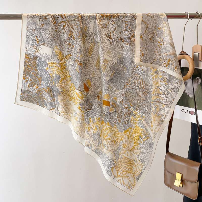 100% Silk large square scarf for women Spring and Autumn fashionable mulberry silk scarf creamy-white 90cm scarf shawl winter