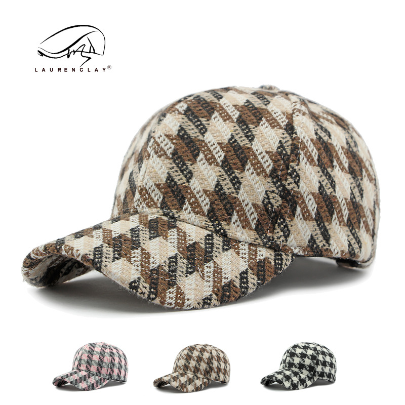 Sombrero de estilo coreano para hombres y mujeres otoño e invierno Nueva gorra de béisbol de tapa dura a cuadros lana retro gorra de pico protección solar sombrero de sol moda