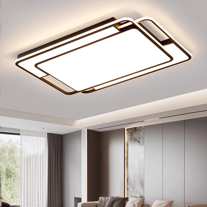 Sala de estar lámpara de techo iluminación principal atmósfera de alto nivel negro sensación simple lámpara de dormitorio de espectro completo Zhongshan iluminación de decoración doméstica