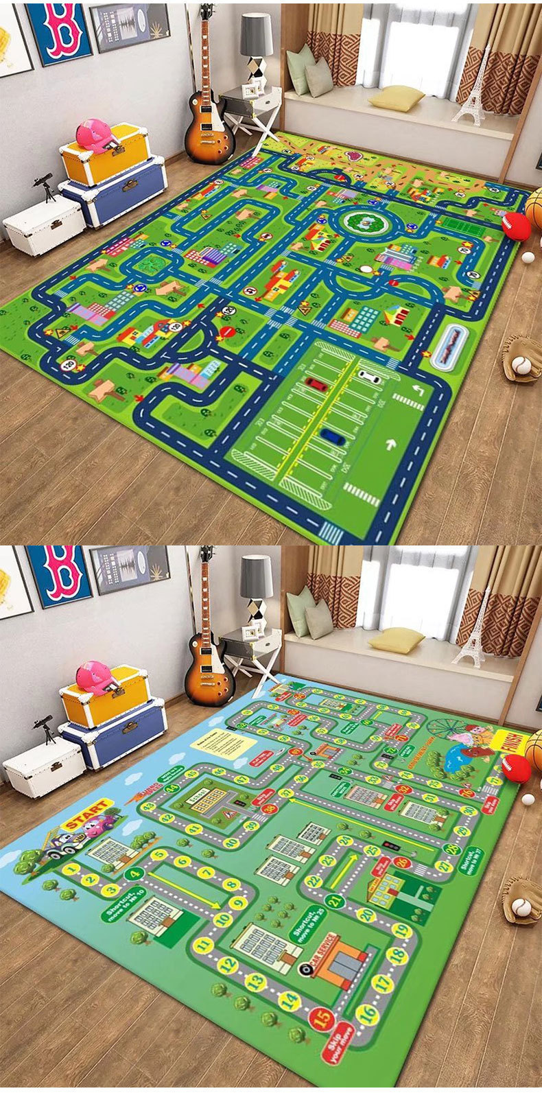 Children's Fun Parking Lot Play Mat for Kids, Parent-Child Interaction, Baby Early Education, Living Room Floor Mat, Stain-Resistant, Easy to Clean, Large Carpet