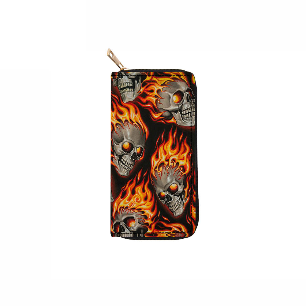 All Seasons Season Unisex Gender Printing Design Glam, Funny Style Square Shape Unisex Skull Pu Leather Zipper Wallets