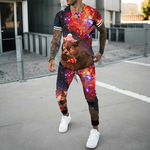 跨境男士运动服2件套3D印花男士西装短袖T恤裤子套装时尚休闲街头