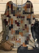 ebay亚马逊wish夏季新款外贸欧美热卖雪纺仿麻印花复古衬衫女衬衣