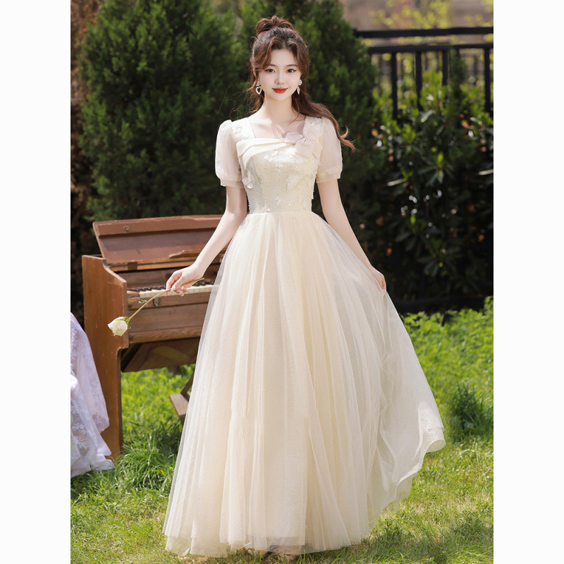 Bridesmaid Dress 2024 New Thin High-End Cheap Sister Group Dress Slimming Look and Flesh-Covering Host Niche Evening Dress