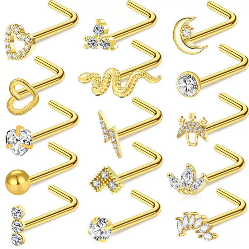 跨境电商新品金色小蛇鼻环不锈钢心形鼻钉简约时尚鼻饰人体穿刺