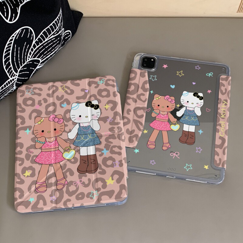 Japanese and Korean Leopard Print Kt Cat Suitable for iPad Tablet Protective Case Air7Y Foldableing Pro with Pen Slot 10Th Generation Hard 11inch Mini