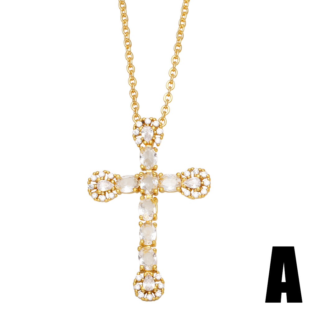 Retro Cross Copper Necklace Inlaid Zircon Zircon Copper Necklaces display picture 3