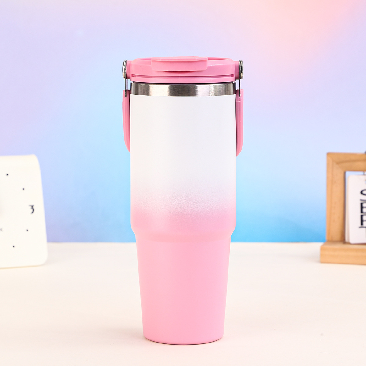 304 taza de acero inoxidable taza de automóvil de gran capacidad taza de aislamiento de calor aislamiento frío taza de hielo mango taza de paja de doble bebida