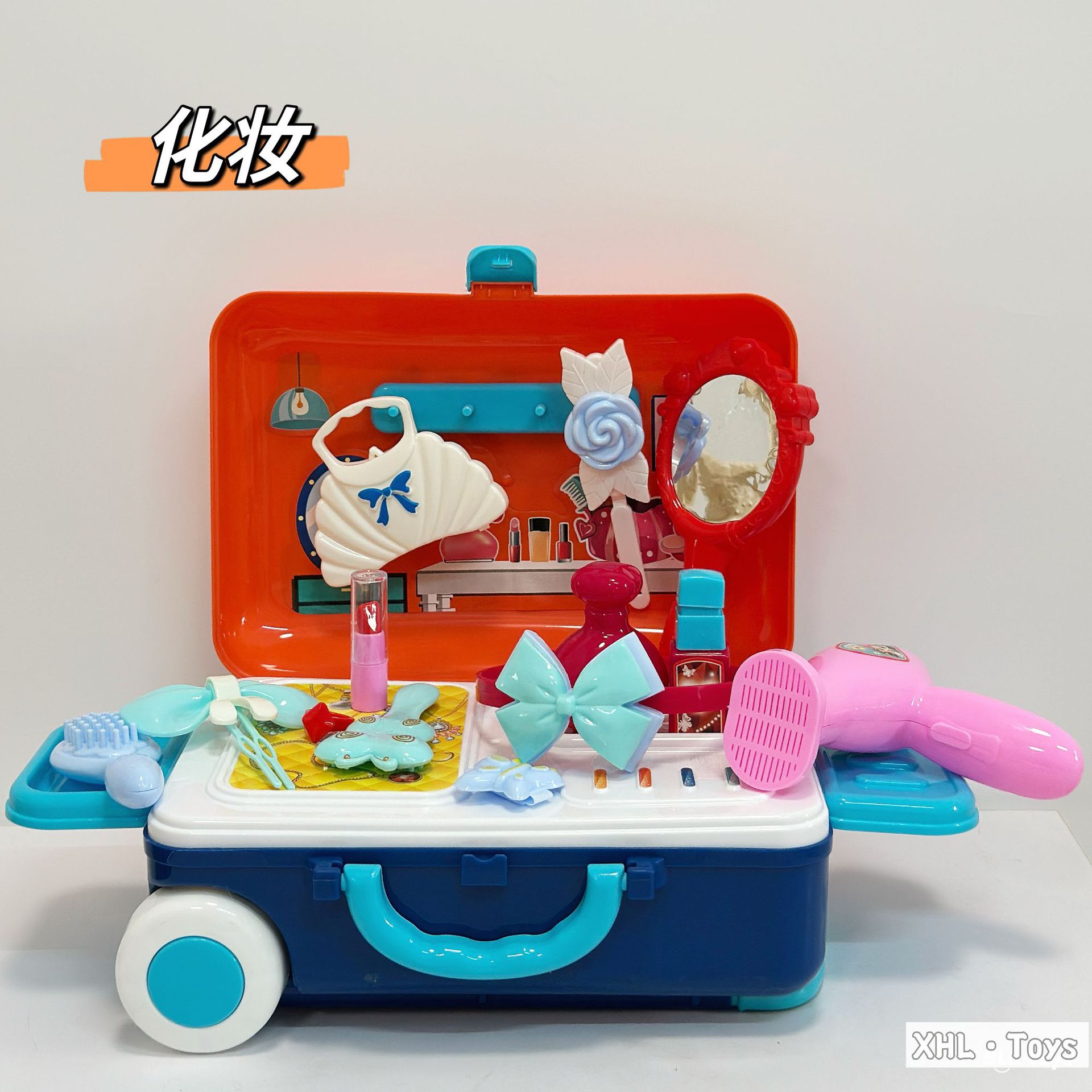 Caja trolley de juegos para bebés transfronterizos/comida de simulación portátil de doble uso Cocina Doctor Herramientas Maquillaje Utensilios de cocina Juguetes