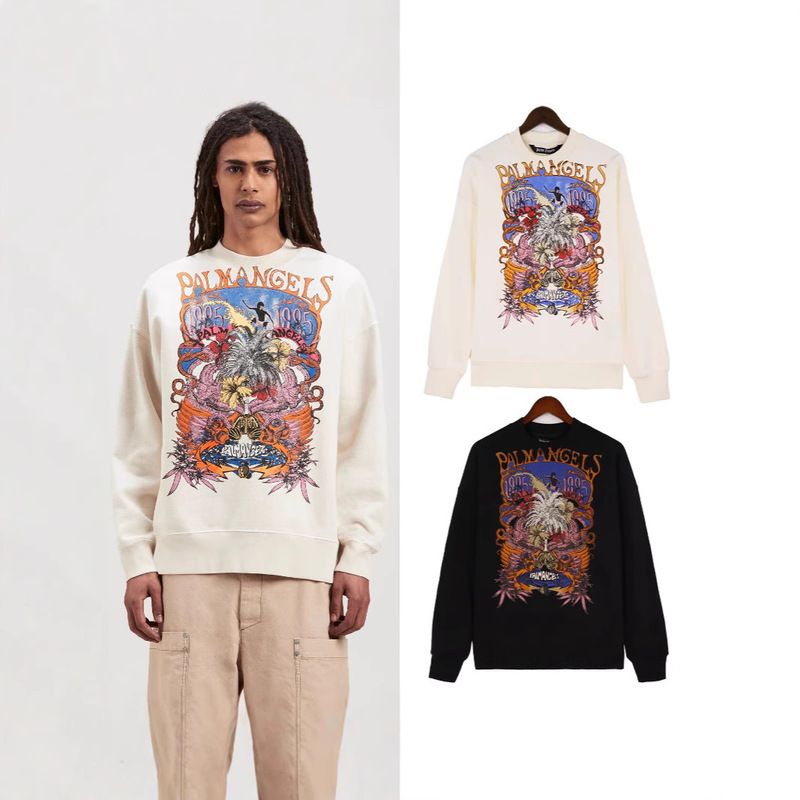 Cross-Border Exclusive Palmangels Palm Angel Beach Theme Print Ins Trendy Brand Men's and Women's Round Neck Sweatshirts Cross-Border Exclusive Palmangels Palm Angel Beach Theme Print Ins Trendy Brand Men's and Women's Round Neck Sweatshirts