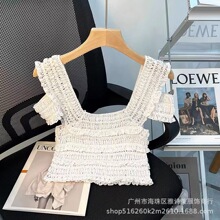 法式镂空针织吊带背心女秋季新款独特别致纯欲甜辣妹短款抹胸上衣