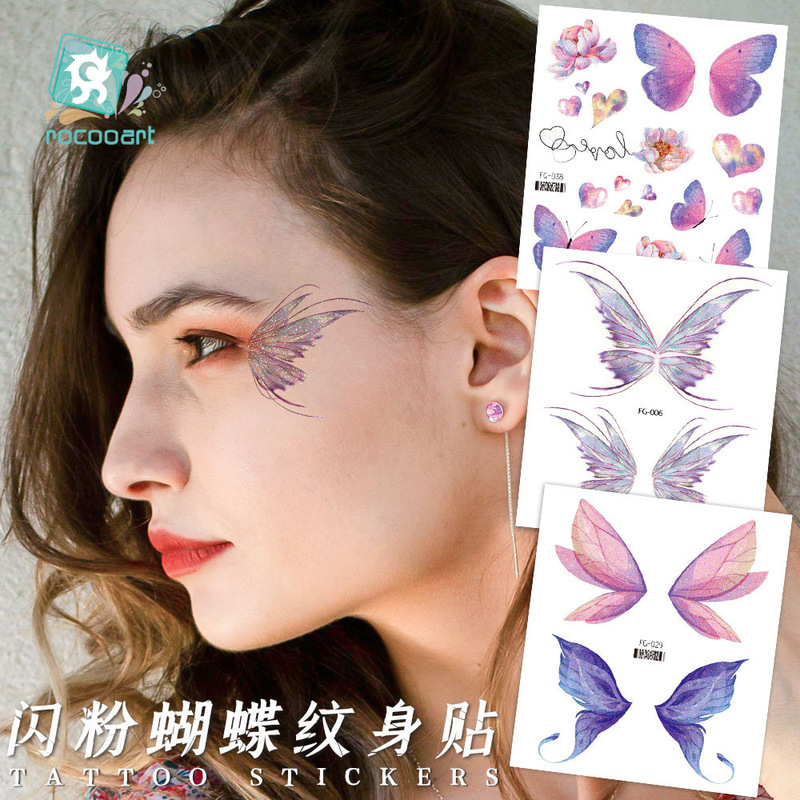 Ruika Long Net Celebrity Explosions Waterproof Long-lasting Small Fresh Glitter Butterfly Spice Girl Tattoo Sticker Children's Makeup Sticker