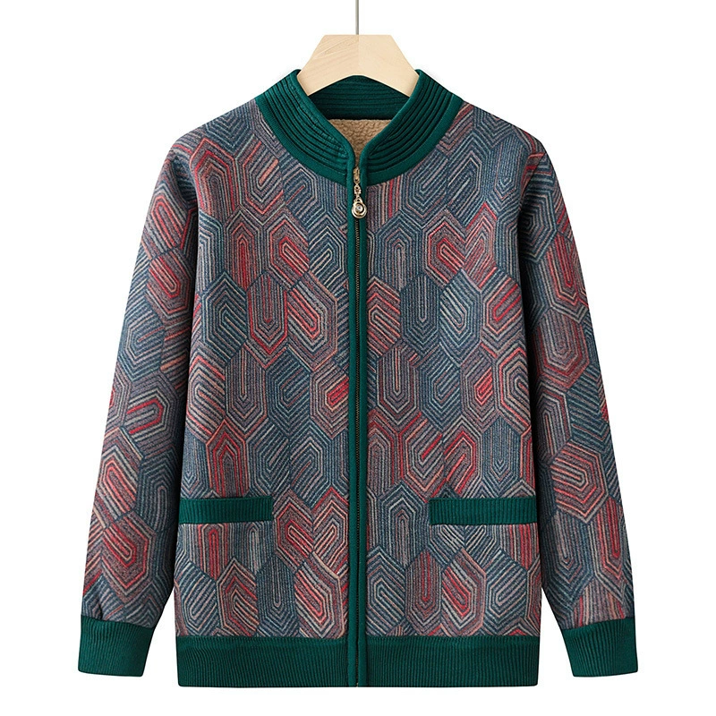 Зимнее пальто для бабушки среднего и пожилого возраста, утолщенный теплый свитер на флисовой подкладке, кардиган, одежда для мам, осень и зима