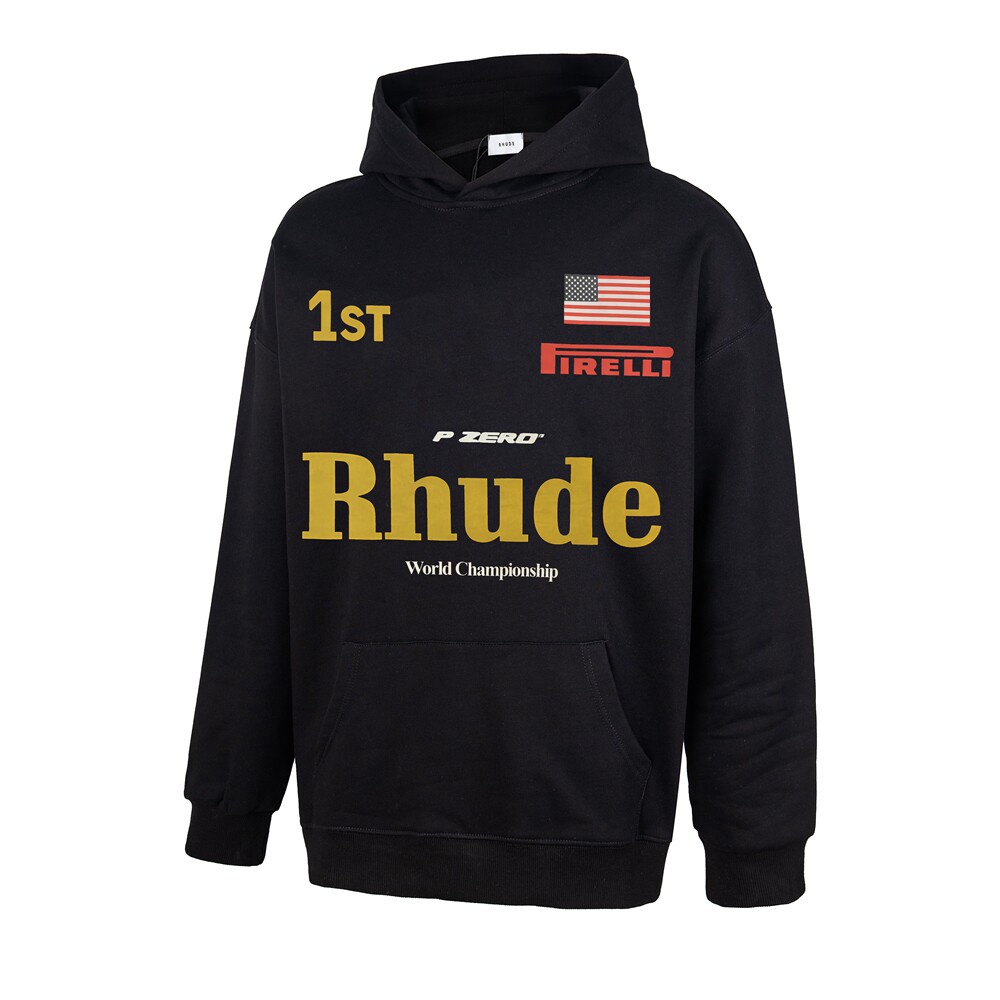 American-style RHUDE flag letter logo print, oversized casual hoodie for men and women, trendy and fashionable, perfect for Instagram