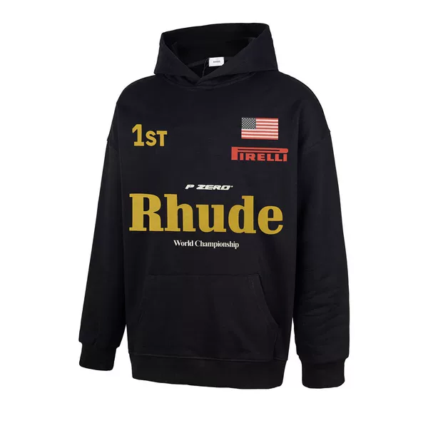 American-style RHUDE flag letter logo print, oversized casual hoodie for men and women, trendy and fashionable, perfect for Instagram