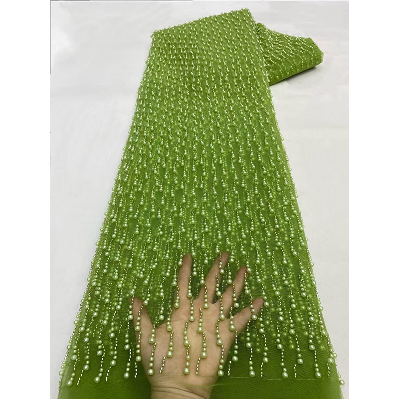 Tela de encaje africano con bordado de cuentas grandes y pequeñas, tela de tul francés para novias nigerianas, vestido de novia con bordado tridimensional