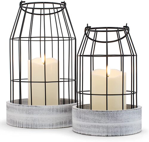 Cross-border American-style iron candlestick decoration metal creative candle holder vintage candlestick wooden tray candle base
