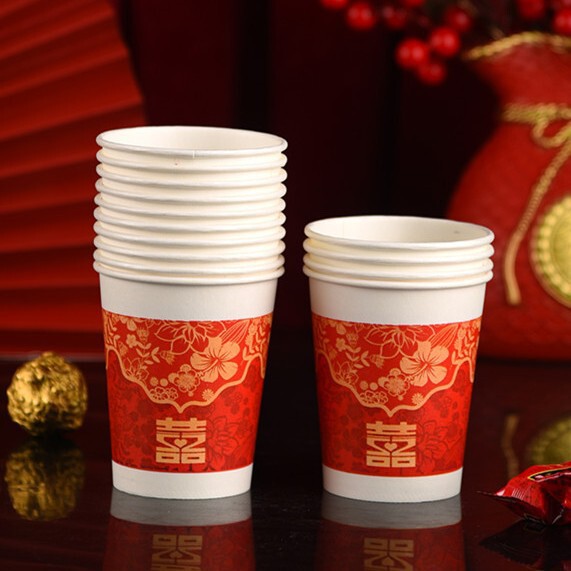一次性结婚敬酒杯小号婚礼迷你小纸杯红色加厚敬茶杯喜庆小红杯子|undefined