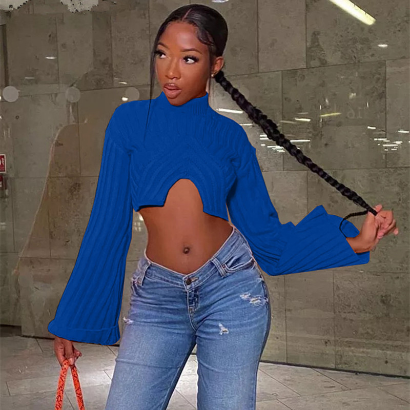 Damen Casual Einfach Laangärmlech Ronn Ausschnëtt Klassesch Skinny Onregelméisseg Halter Midi Top_voghion.com