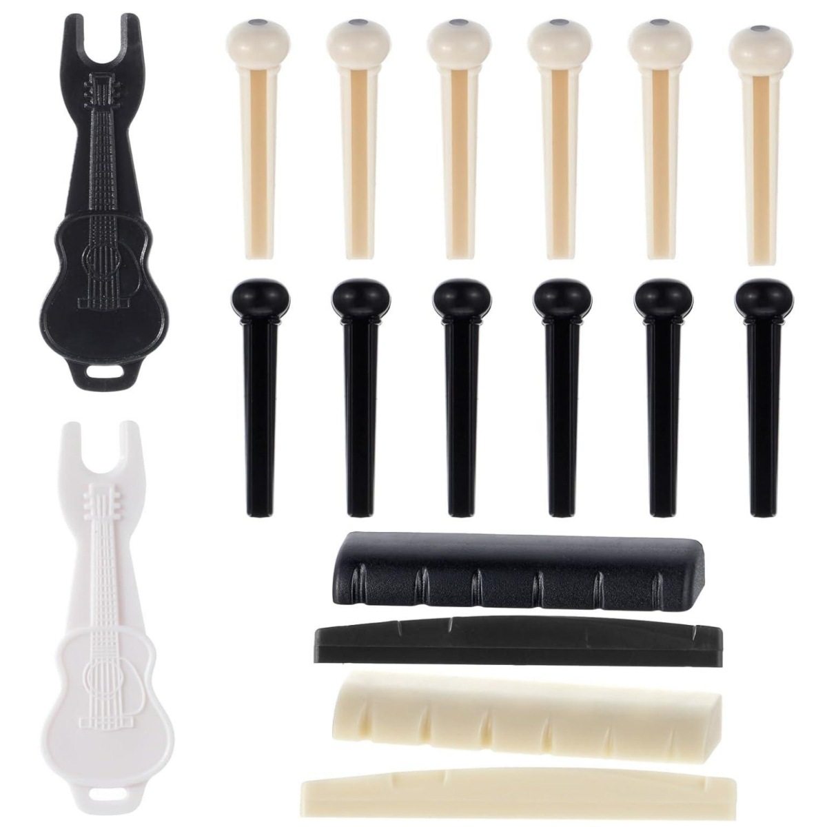 Puente pins24 piezas guitarra acústica puente pins con 1 unidades puente pin puller, marfil y negro