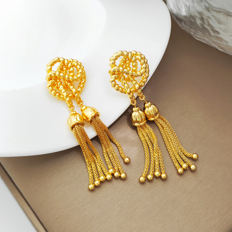 Retro Tassel Knot Copper Plating Drop Earrings 1 Pair