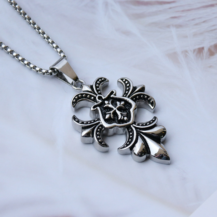 Men's Cross Pendant Necklace Titanium Punk Personalized Gift_voghion.com