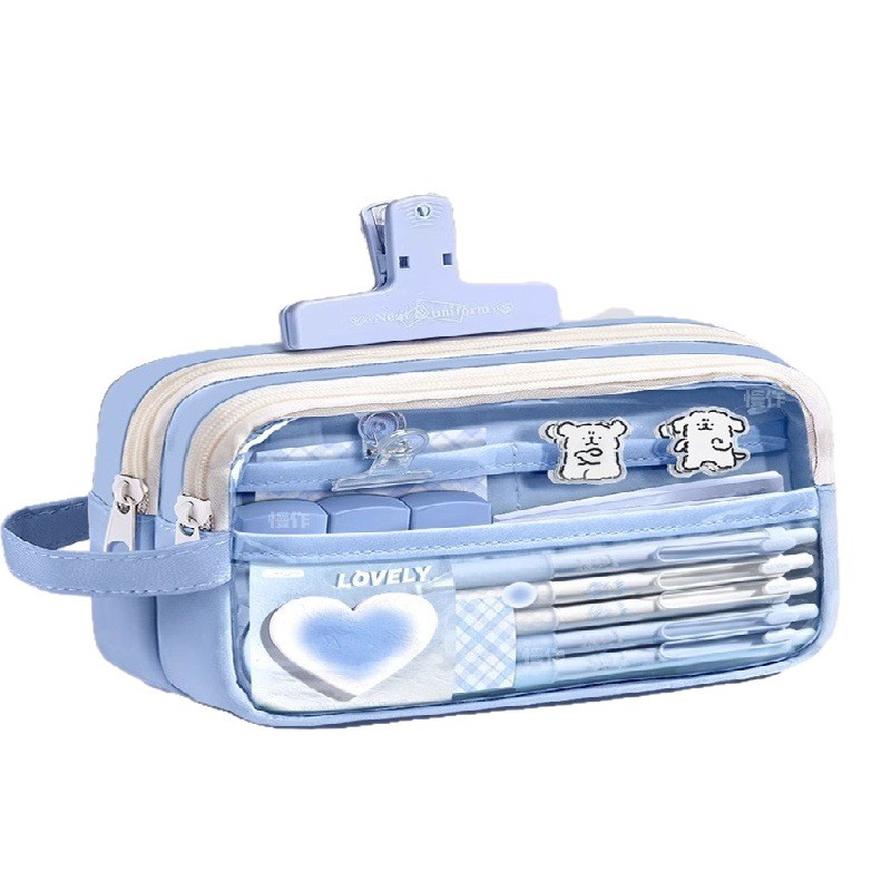 Estuche de lápices de gran capacidad para niños y niñas, estudiantes de secundaria y estudiantes de primaria, superpopular, bolsa de papelería transparente, bolsa de lápices estilo ins