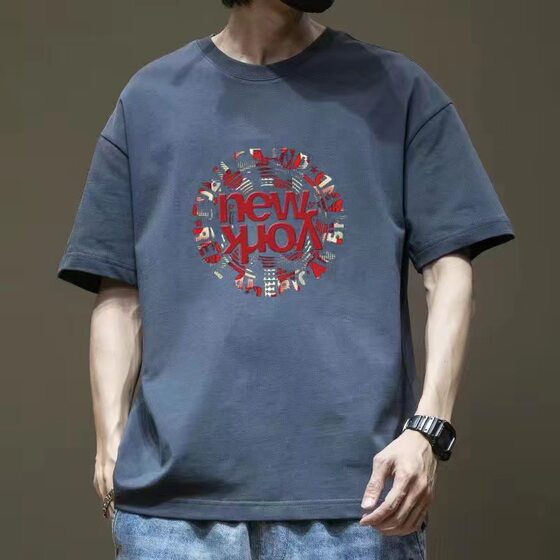 Summer New Short-sleeved T-shirt Men's Loose Trendy Casual All-match Breathable Short-sleeved Simple Printed T-shirt Men's Short T-shirt
