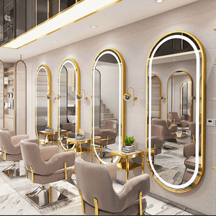 Net red tide shop barber mirror hairdressing mirror hair salon special hair cutting, dyeing and ironing single-sided hanging wall LED lamp simple