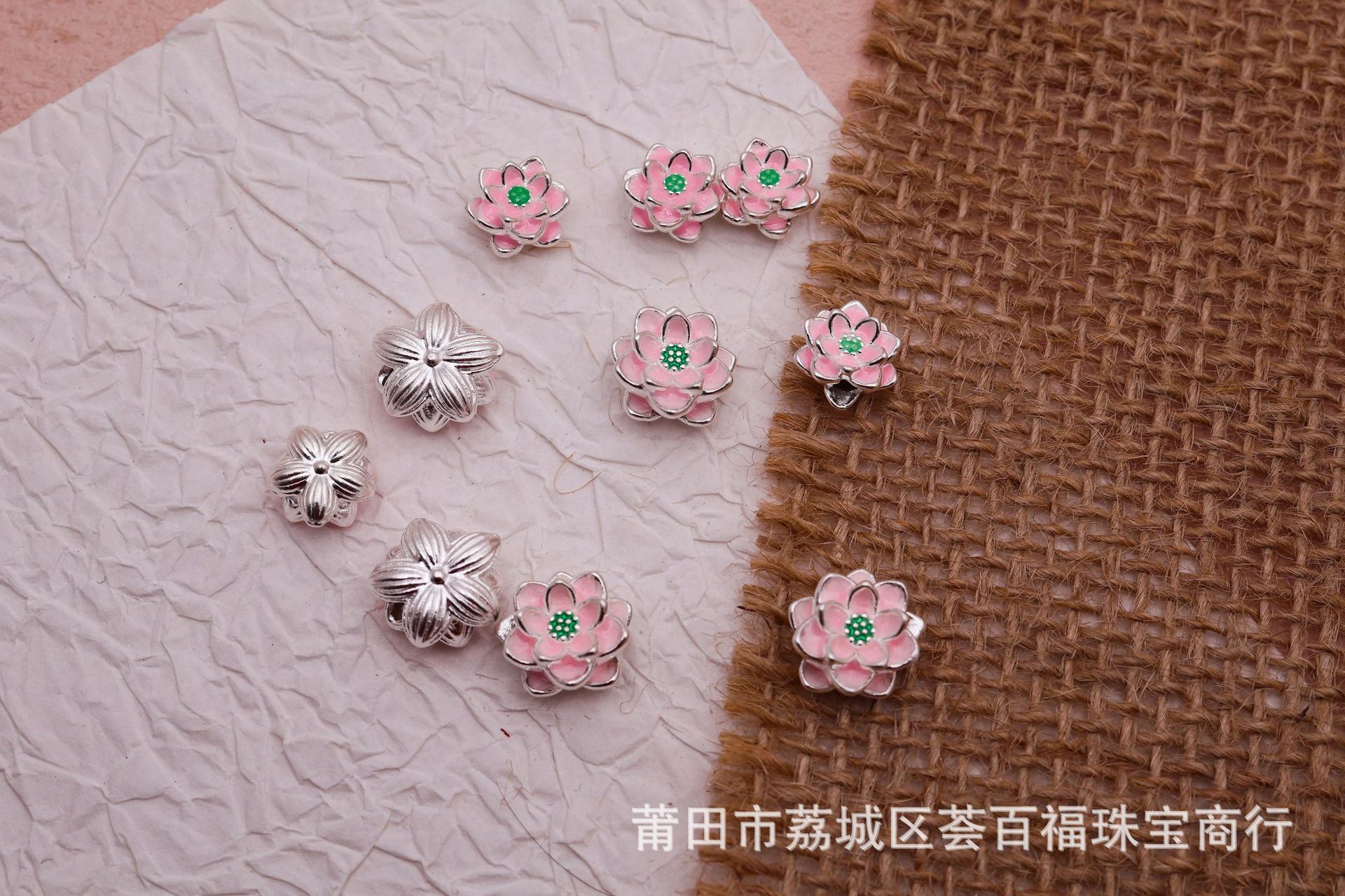 Colorful Lacquerware Pure Silver 999 Lotus Cross-Hole Bracelet Accessories DIY Handmade Materials Bracelet 3D Hard Silver Spacer Beads