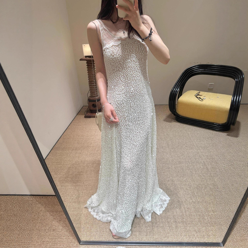 French-Style Heavy Lace Splicing Sequin Dress Bride Wedding Morning Robe Engagement Banquet Welcome Toast Attire High-End