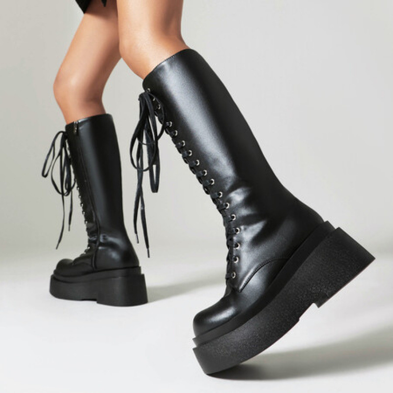 Autumn and Winter Women's Leather Boots, Round-Toe High-Heeled, Comfortable and Versatile, Thick-Soled High Boots, Women's Cross-Border European and American Large Size Women's Boots Autumn and Winter Women's Leather Boots, Round-Toe High-Heeled, Comfortable and Versatile, Thick-Soled High Boots, Women's Cross-Border European and American Large Size Women's Boots