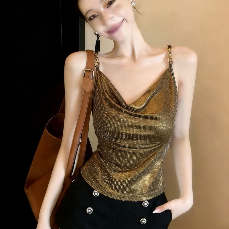 2026 Spring Fashion Chain Strap Vest with Rhinestone T-Shirt Base Layer 2026 Spring Fashion Chain Strap Vest with Rhinestone T-Shirt Base Layer