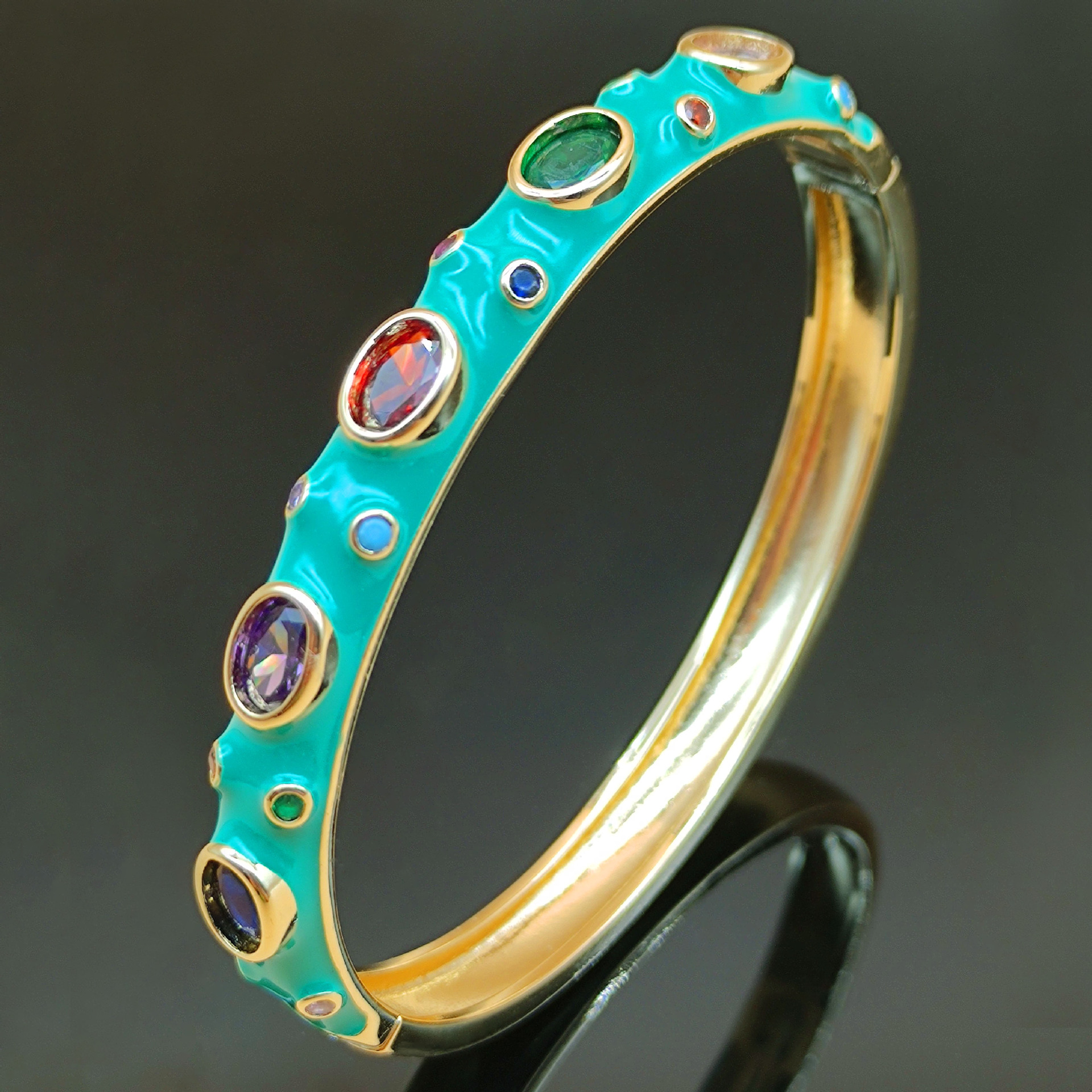 fashionable multicoloured copper bracelet with zircon
