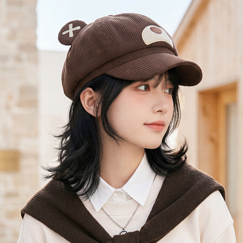 곰 귀 달콤하고 귀여운 모자 여자 패션 백합 야구모자 두께 한일 동취 야외