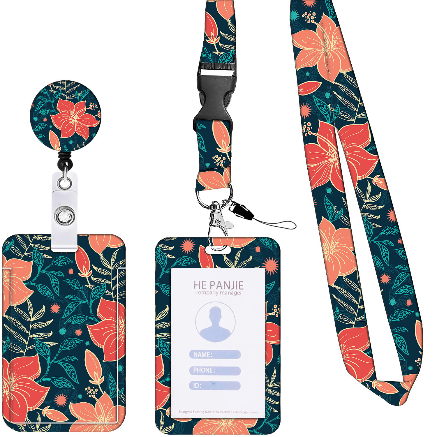 Botón de fácil tirar floral, cordón de transferencia de calor de poliéster fácil de tirar, cordón de teléfono móvil, tarjeta de identificación impresa, regalo de maestro y enfermera