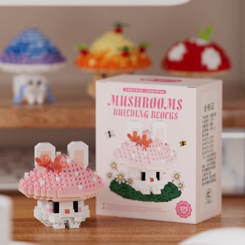 Compatible Le hongos micro partículas ensamblaje bloques de construcción muñecas de dibujos animados adorables adornos de mesa juguetes de puzzle para niños