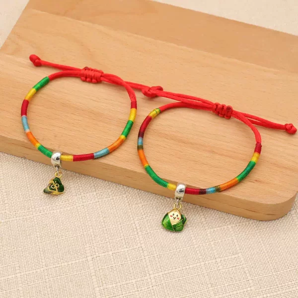 New Colorful Rope Alloy Small Zongzi Bracelet for Children and Babies, Handmade Red String Bracelet for the Dragon Boat Festival, Wholesale