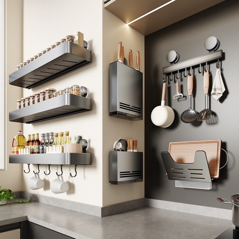 suction cup kitchen rack wall-mounted punch-free multi-function knife holder pot cover rack seasoning utensils household storage rack