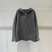 2024冬季新品女装气质简约时尚宽松拉链连帽毛呢大衣外套41022322