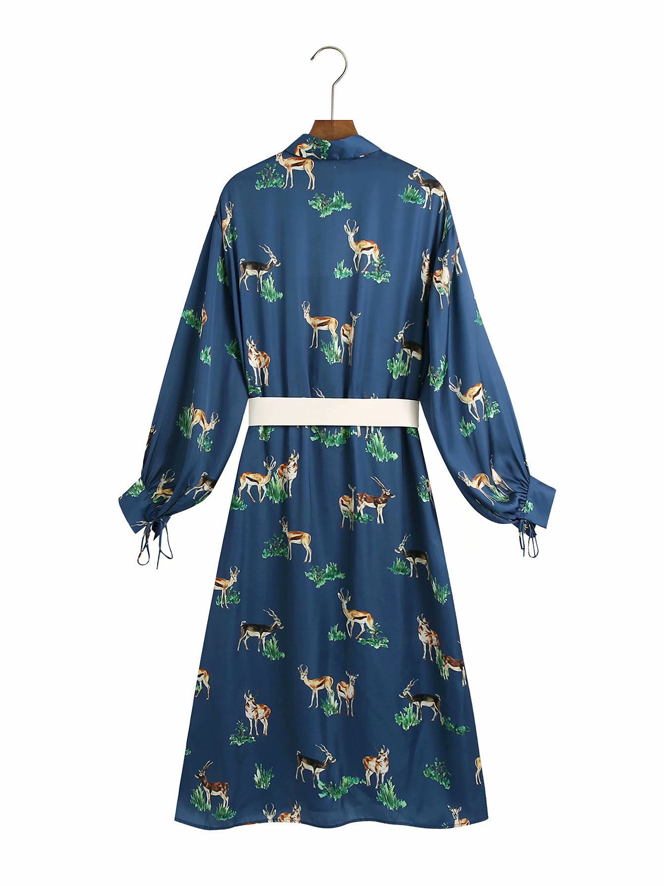 winter silk satin printed shirt long sleeve dress  NSAM22453