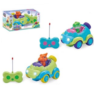 Cross-border popular cartoon dinosaur remote control car light music boy toy car two-channel children's toy gift