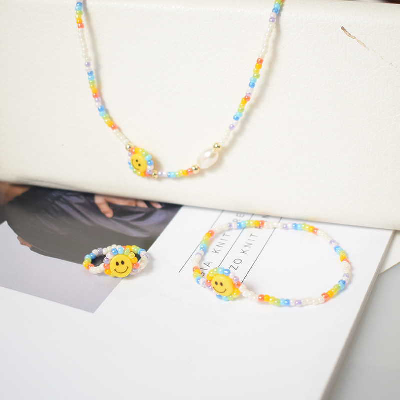 Cartoon Style Smiley Face Glass Womenu0027S Rings Bracelets Necklace 1 Piece