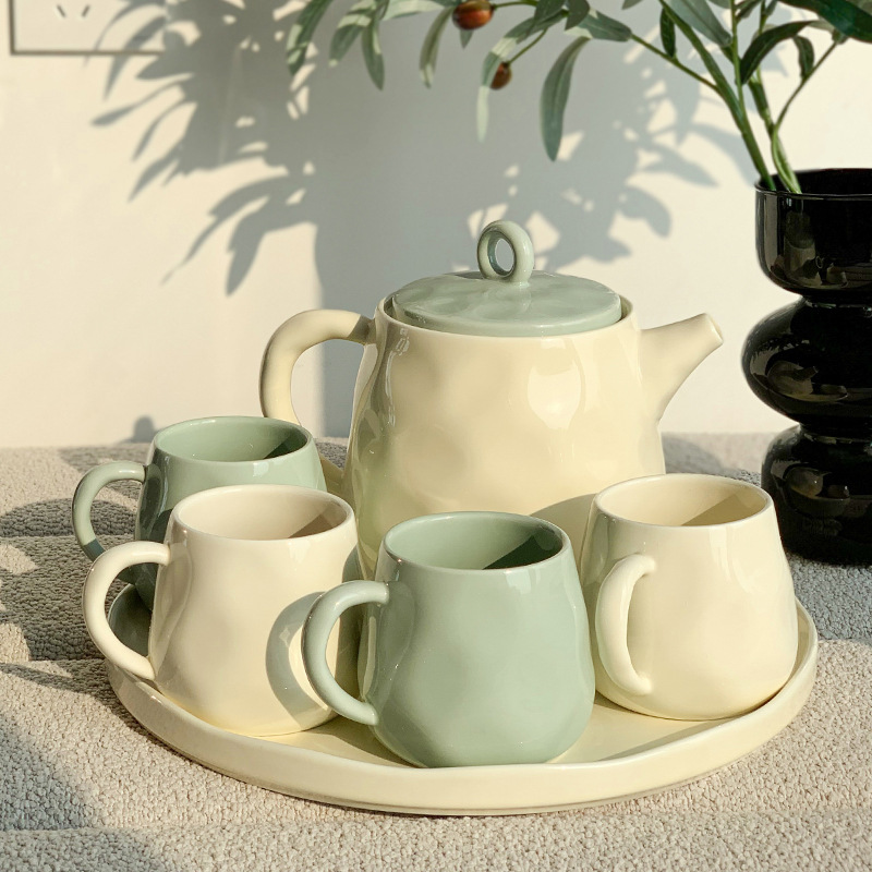 Ceramic Water set suit household Cup living room water Cup housewarming New Home Kettle tea cup set tea set cream style