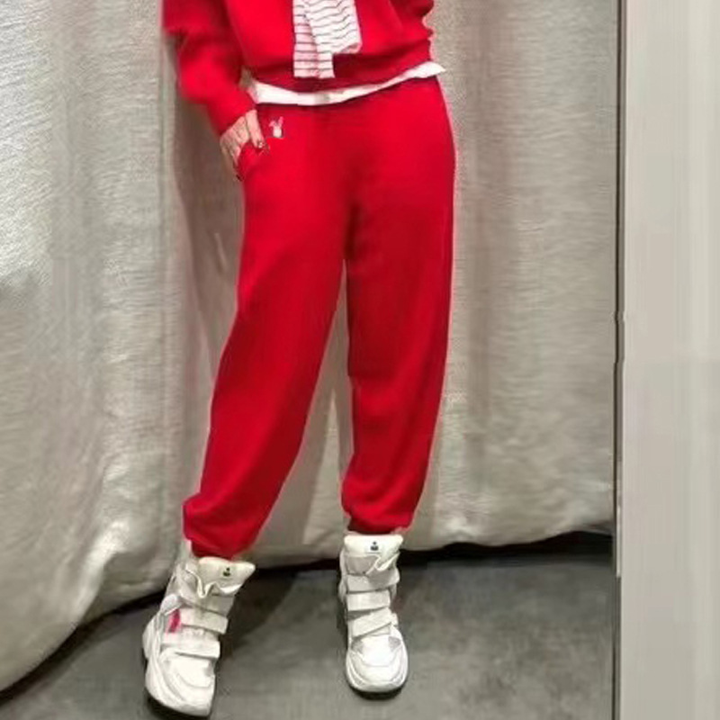 New Year Sweatpants Elastic Waist Rabbit Style Sports Pants Women's Terry Casual Printed Fashion 25 French Drawstring Year of the Rabbit