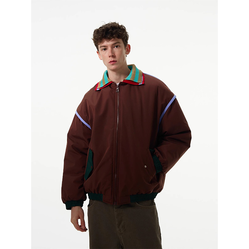 American Style Retro College Style Contrast Color Double Collar Jacket Men's 2024 Spring and Autumn New Loose All-match Baseball Suit Jacket